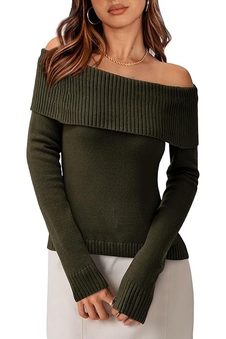Pull vert militaire col bateau 