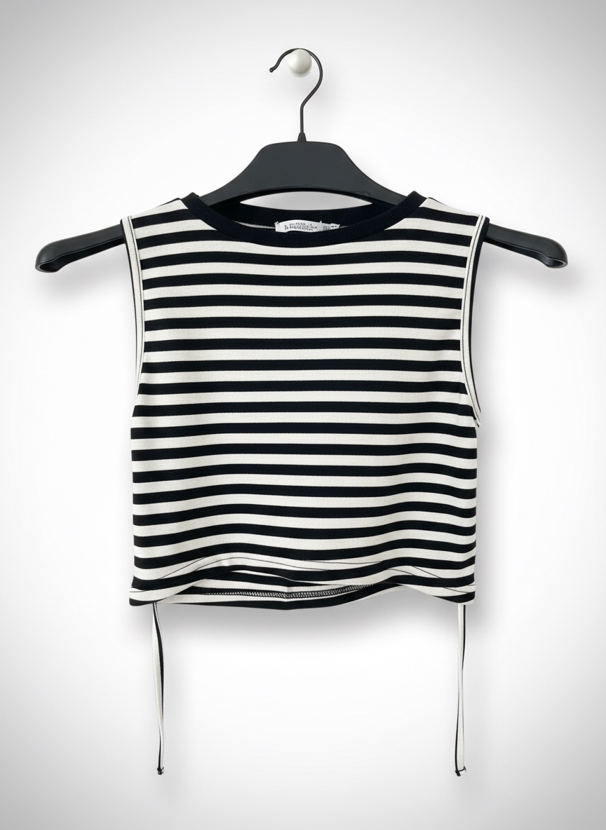 Ensemble deux pièces en tissu rayé noir et blanc Neuf