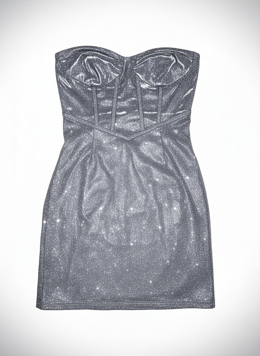 Robe courte corsetée argentée pailletée