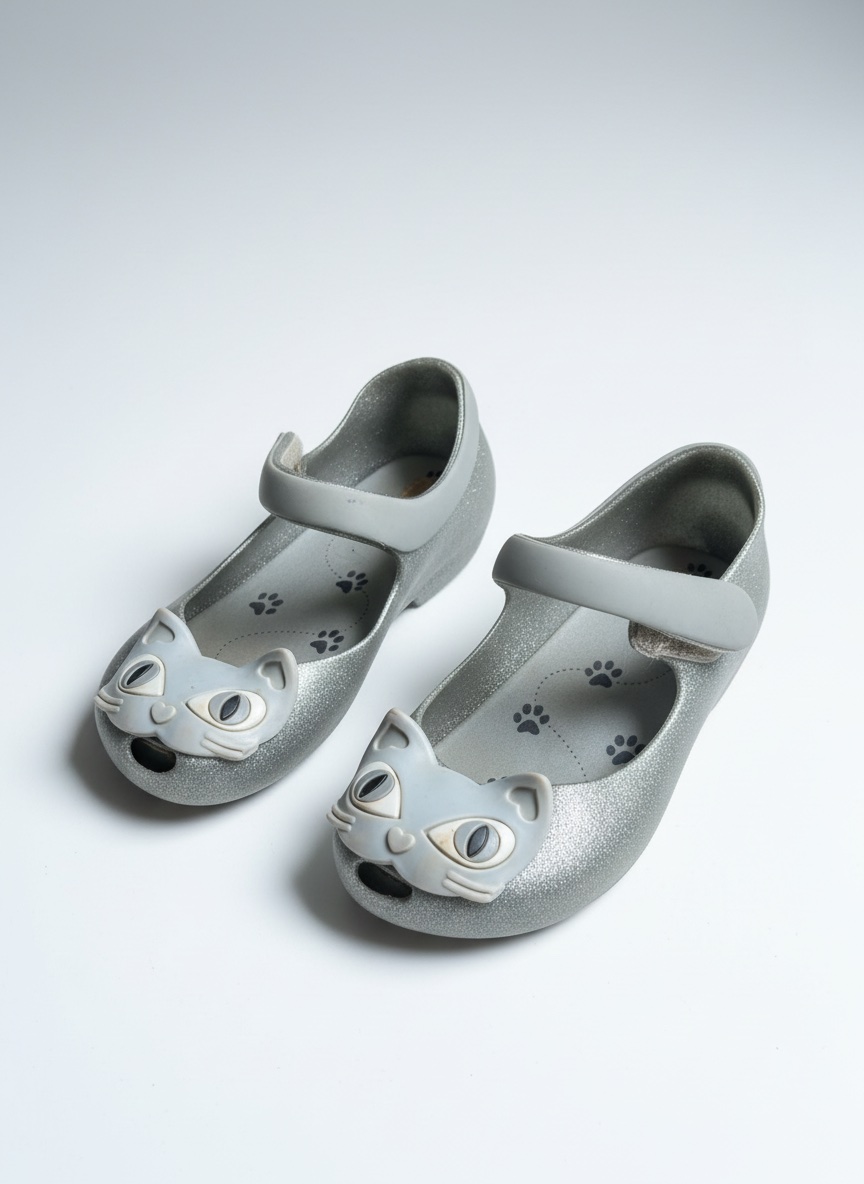 Mini Melissa Silver Glitter Cat Shoes Mary Jane Girl’s Size 