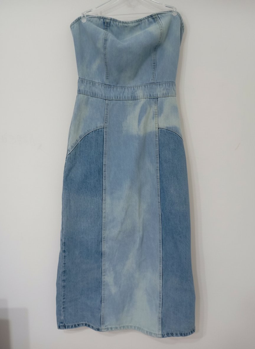 Robe bustier en denim bicolore