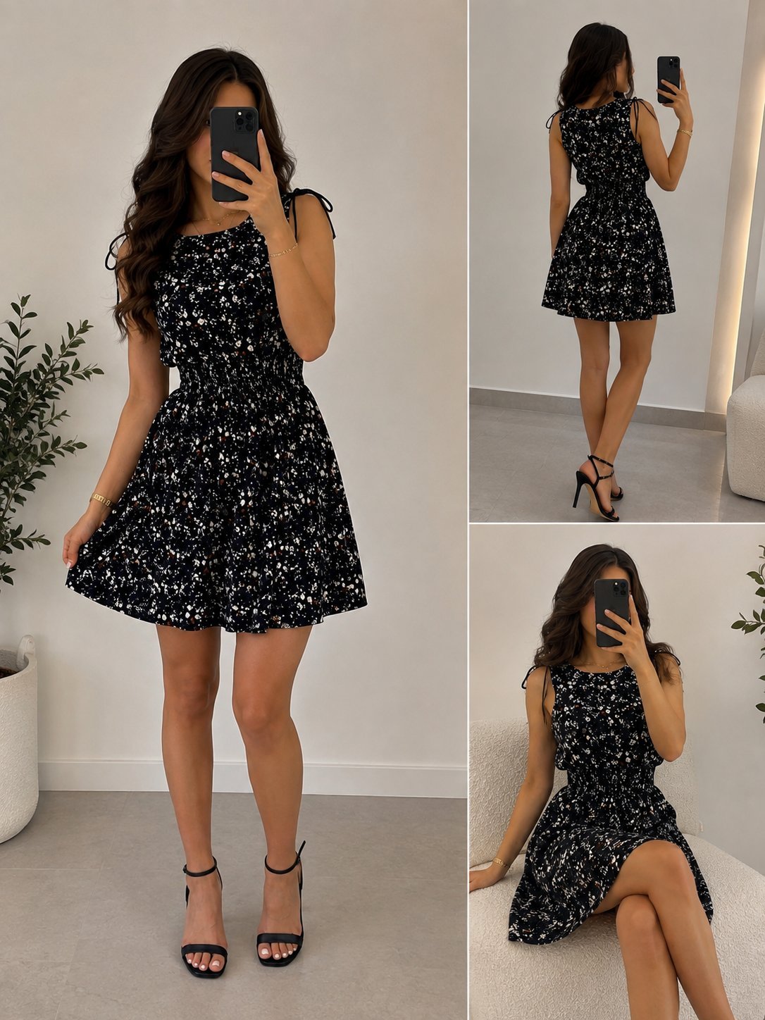 Petite robe noire courte à imprimé fleuri 🌸✨