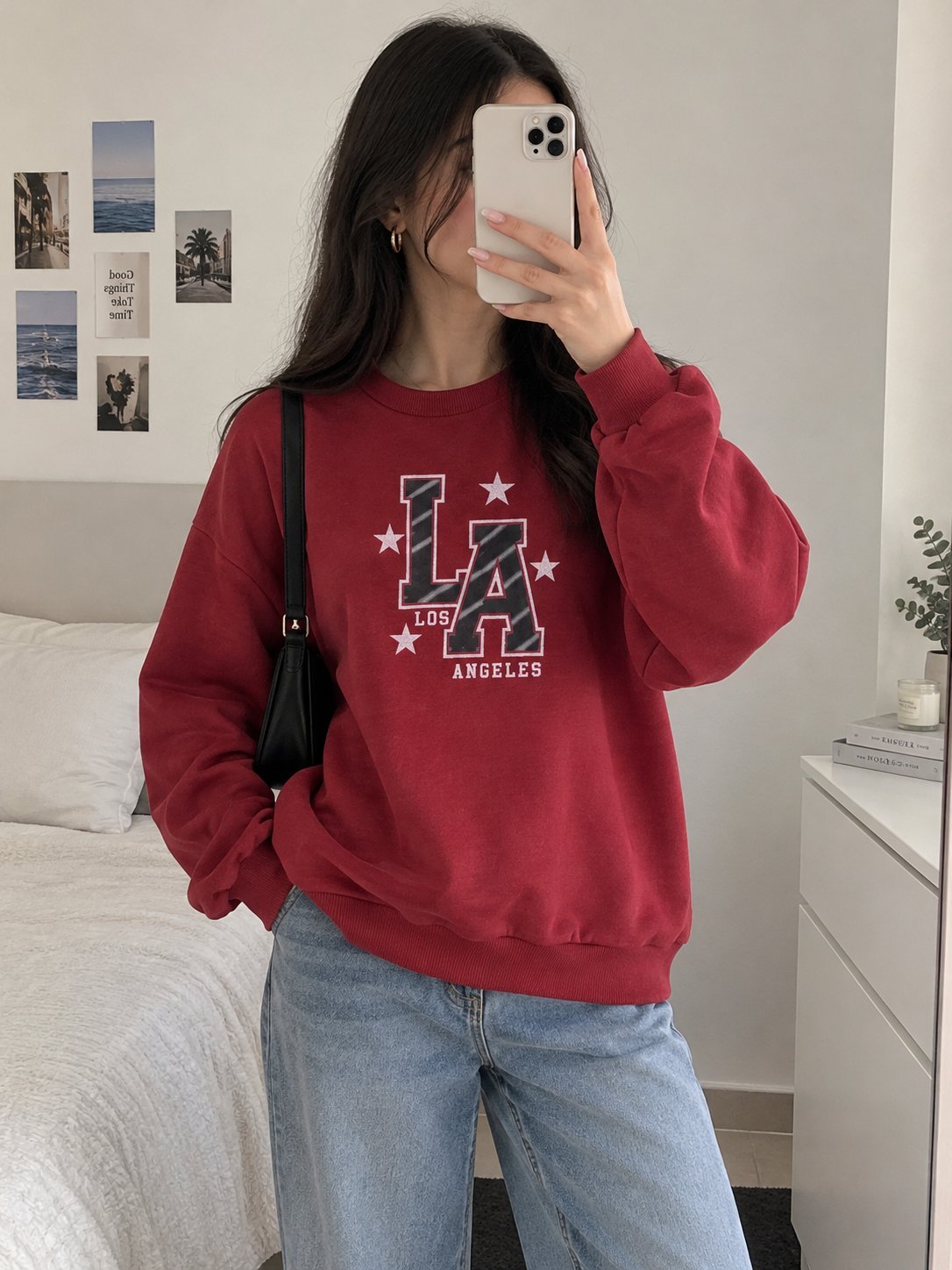 Sweat rouge bordeaux ❤️🍷 Coupe confortable et style streetwear avec imprimé LA Los Angeles ⭐