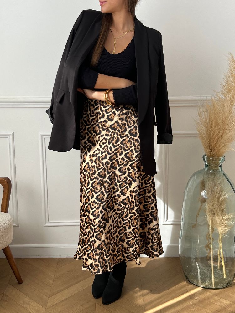 Jupe leopard en satin