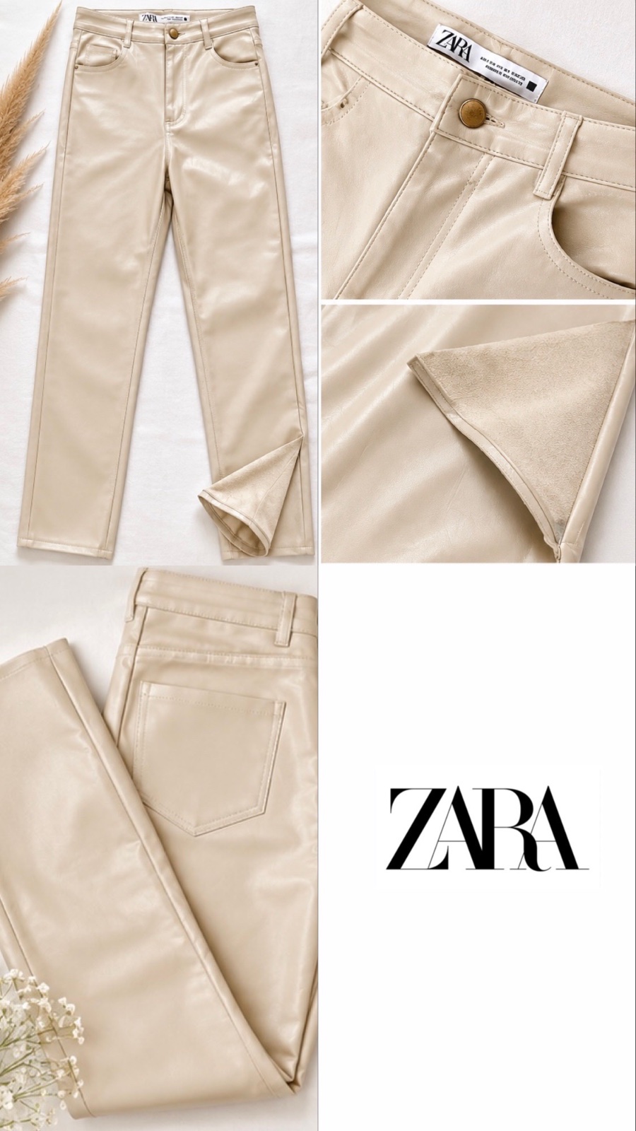 Pantalon Cuir Beige 
