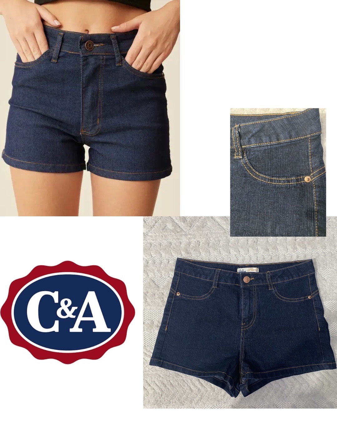 Short en jean taille haute bleu foncé  C&A – T36 – Excellent état
