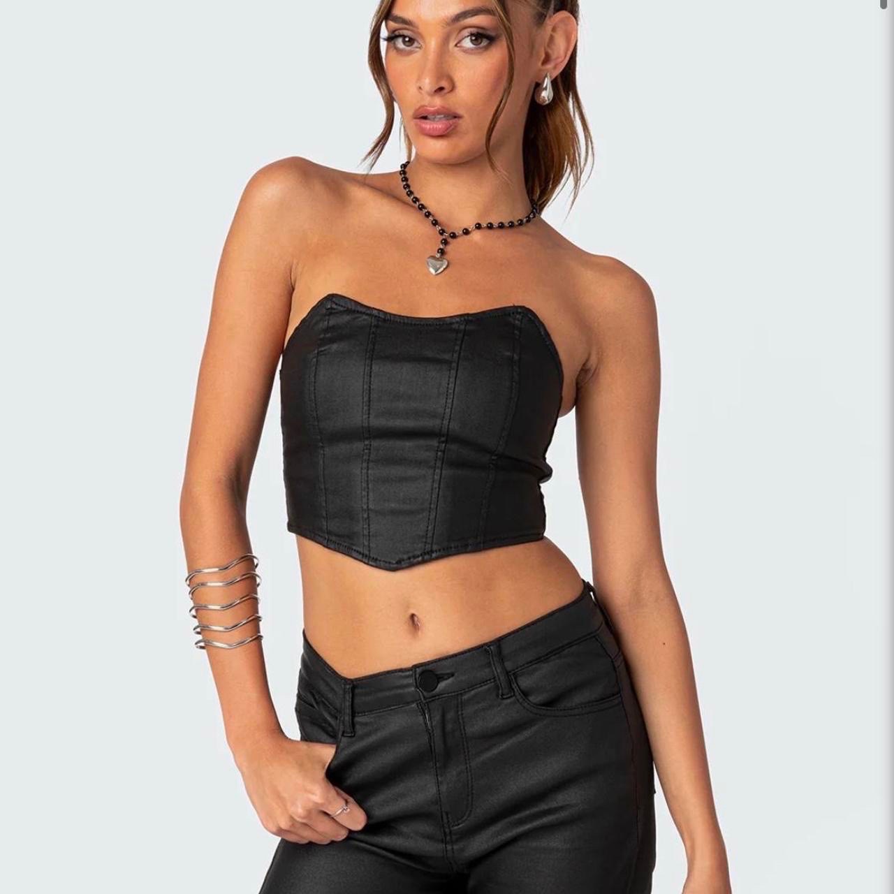 Black faux leather corset top