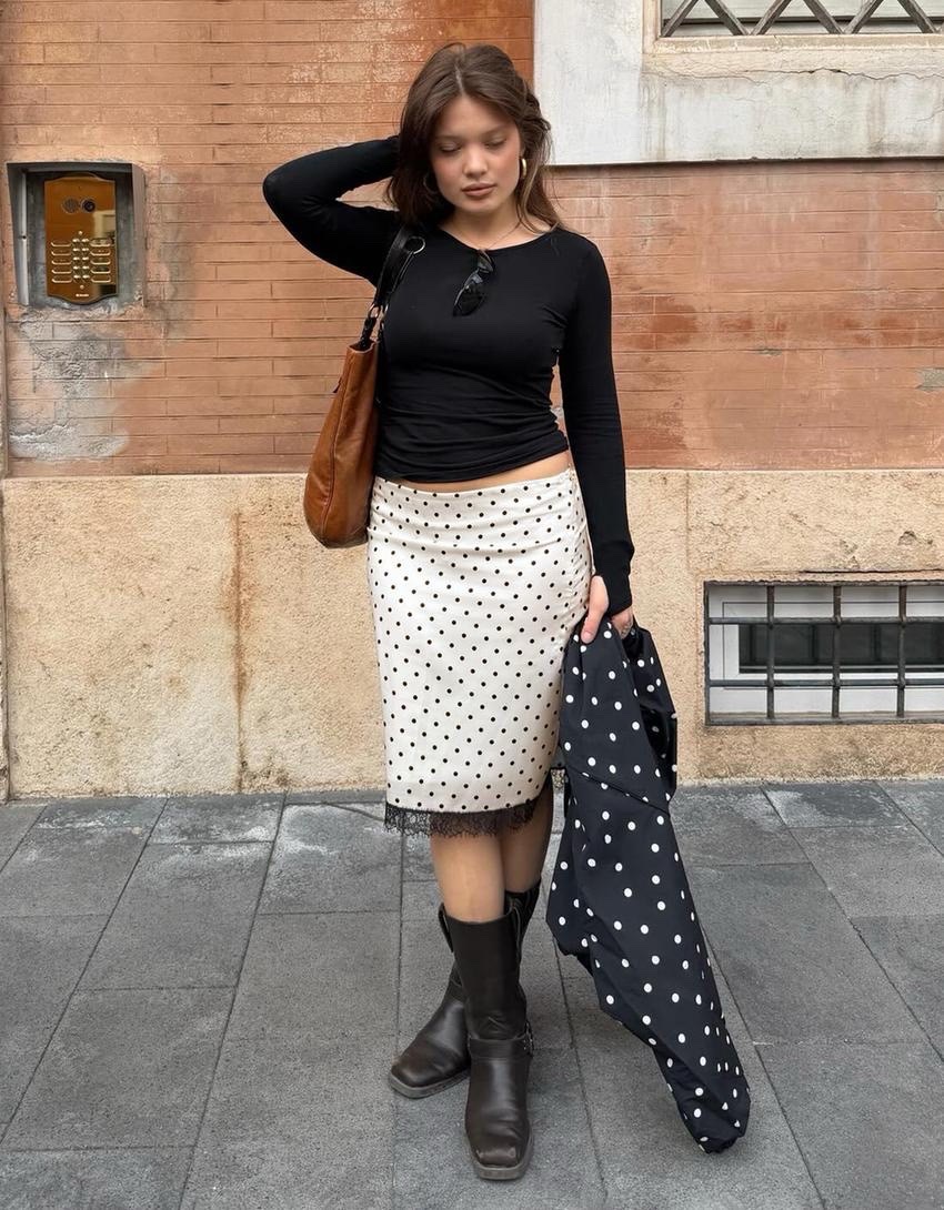 Satin polka dots skirt