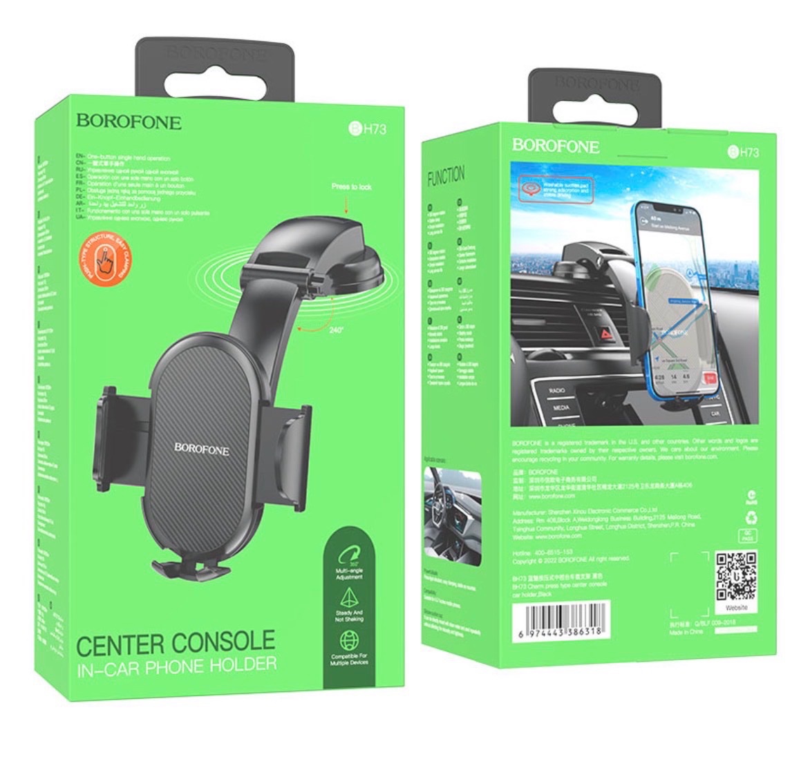 BOROFONE BH73 Charm, support pour console centrale de voiture, pour téléphones portables de 4,5 à 7 pouces.