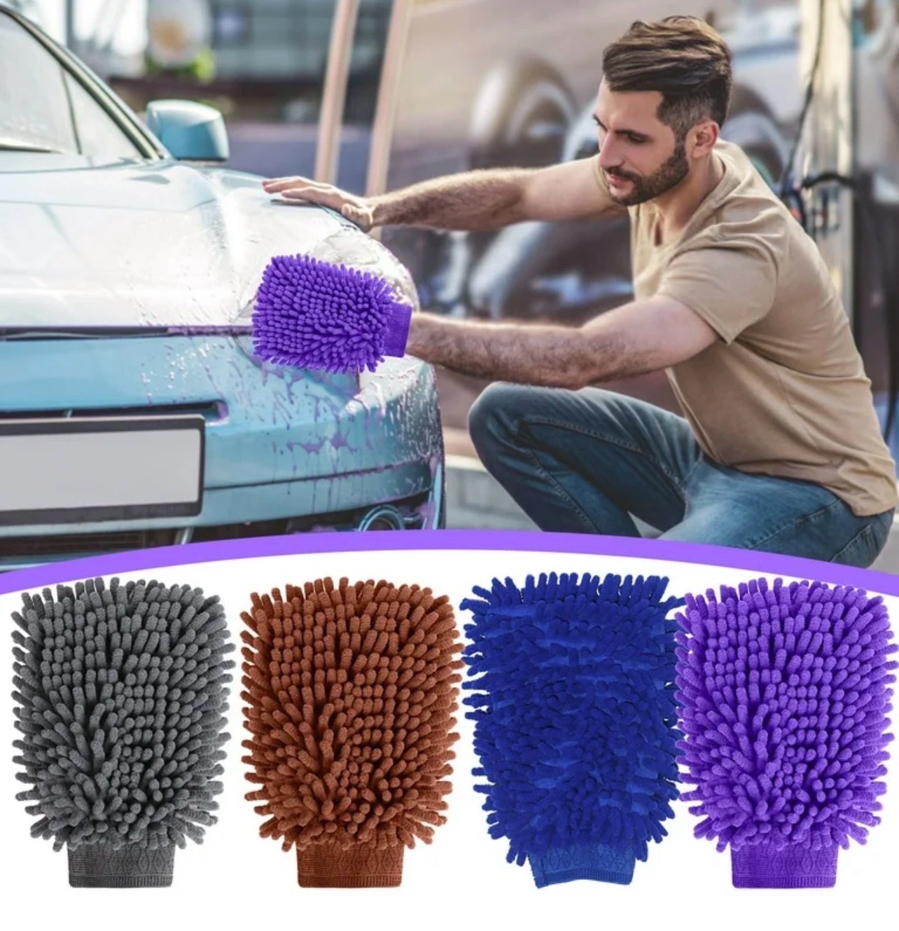Lot de 2 Gants de lavage voiture en microfibre, pour un lavage sans rayures ni peluches, gant premium en microfibre de chenille.