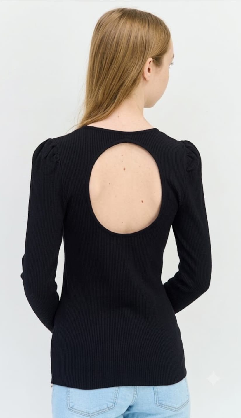 Pull noir Femme/Fille avec longues manches et ouverture au dos. Original - Neuf - Importé