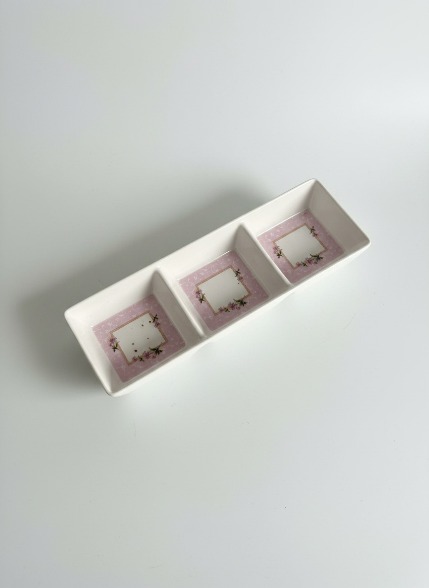 4 mini-plats de présentation à trois compartiments. Idéals pour servir les fruits secs, la confiture etc ...