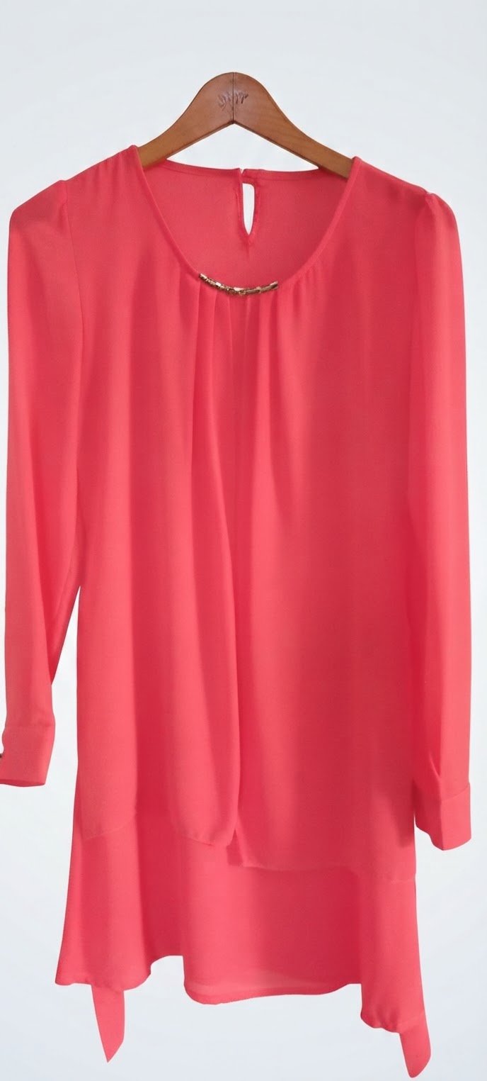  Tunique Corail/Saumon Mousseline Femme – Taille S - Made in italy 