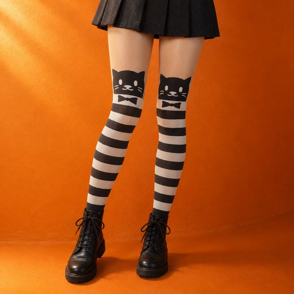 Collant chat rayé Leg Avenue, neuf, noir et blanc, taille unique