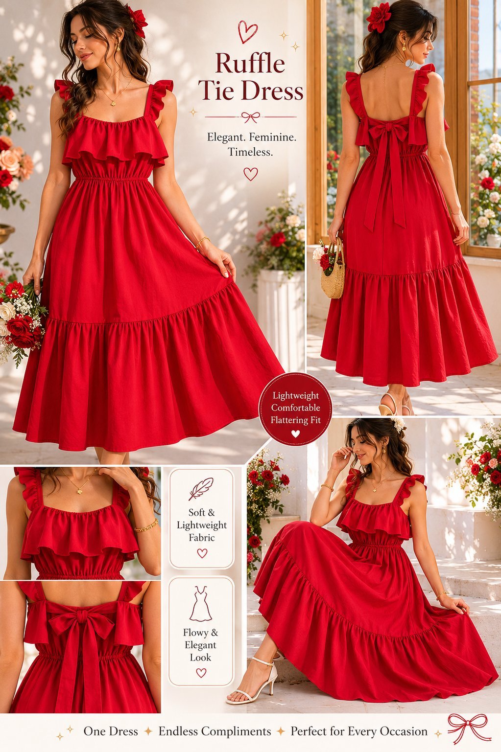 Une magnifique robe rouge neuve, confectionnée dans un tissu doux, léger et confortable. 