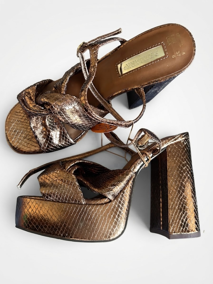 Sandales talon croko bronze avec etiquette