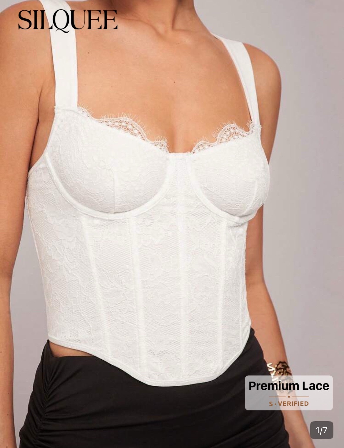 Silquee Women's Elegant White Floral Lace Corset Top,