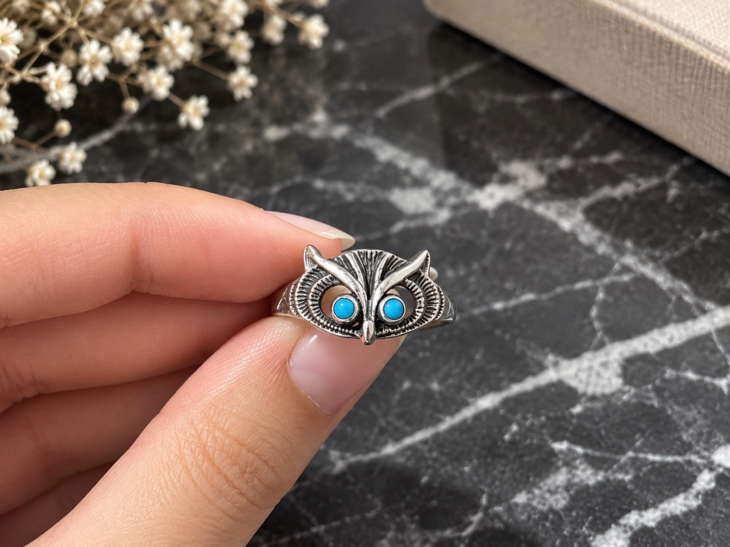 Bague en argent 925 en forme de hibou