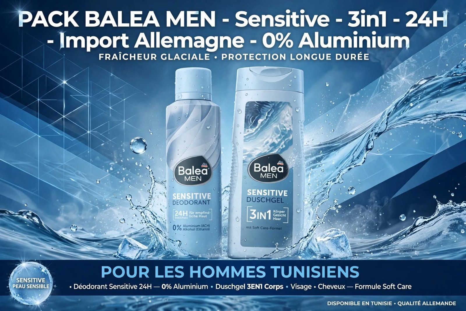  Balea MEN Sensitive Duschgel 3in1 300ml (Corps / Visage / Cheveux) - Balea MEN Sensitive Deo Spray 200ml 24H   