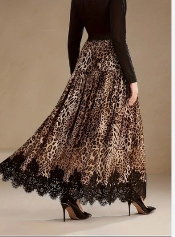 Jupe longue imprimée leopard en lin