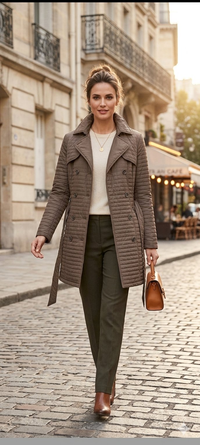 Manteau matelassé taupe Marron