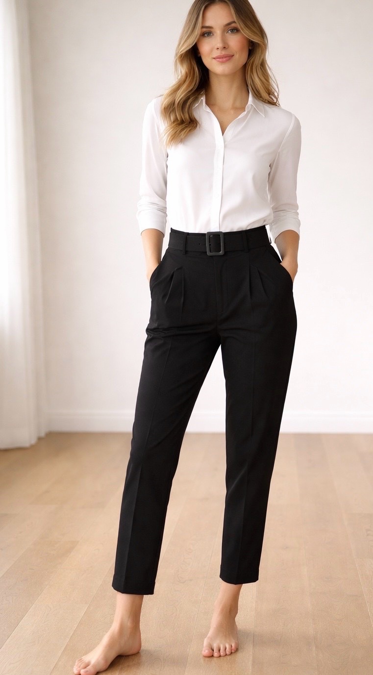 Pantalon noir ceinturé