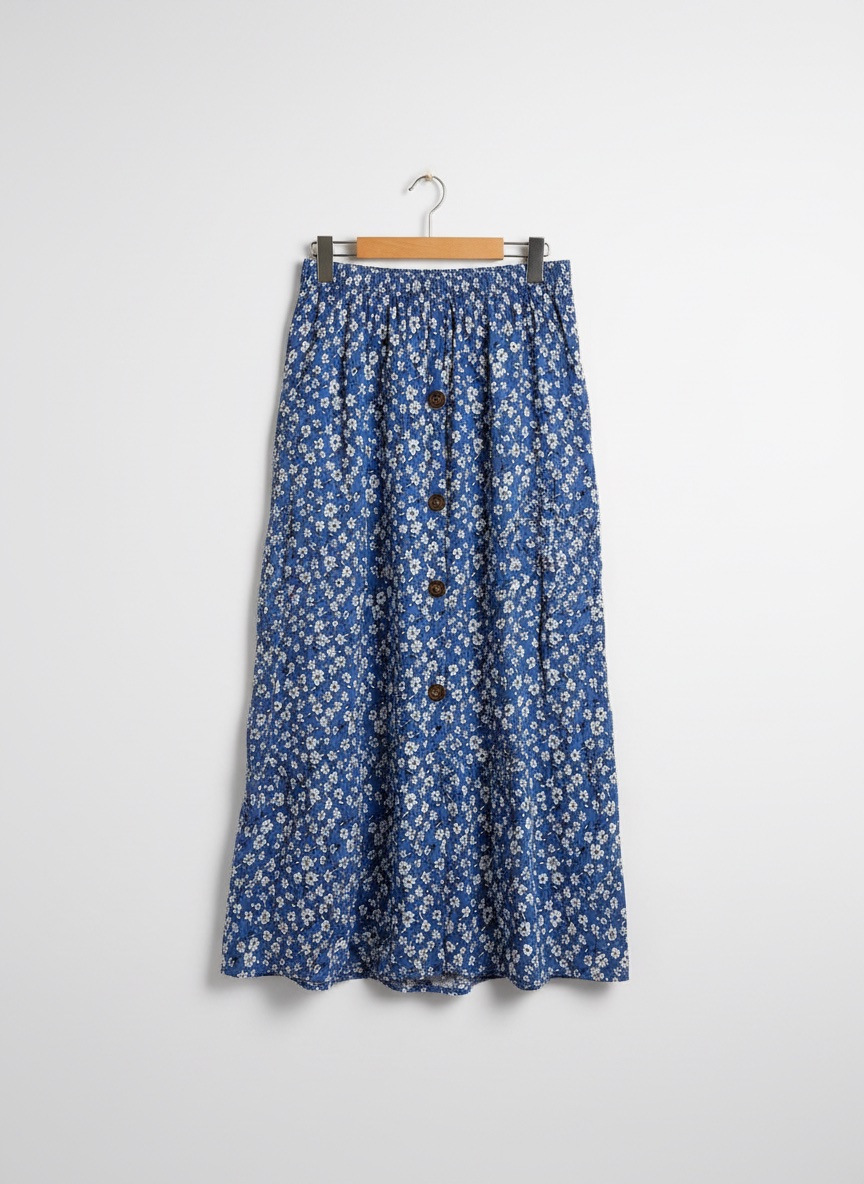 Jupe longue fleurie bleue