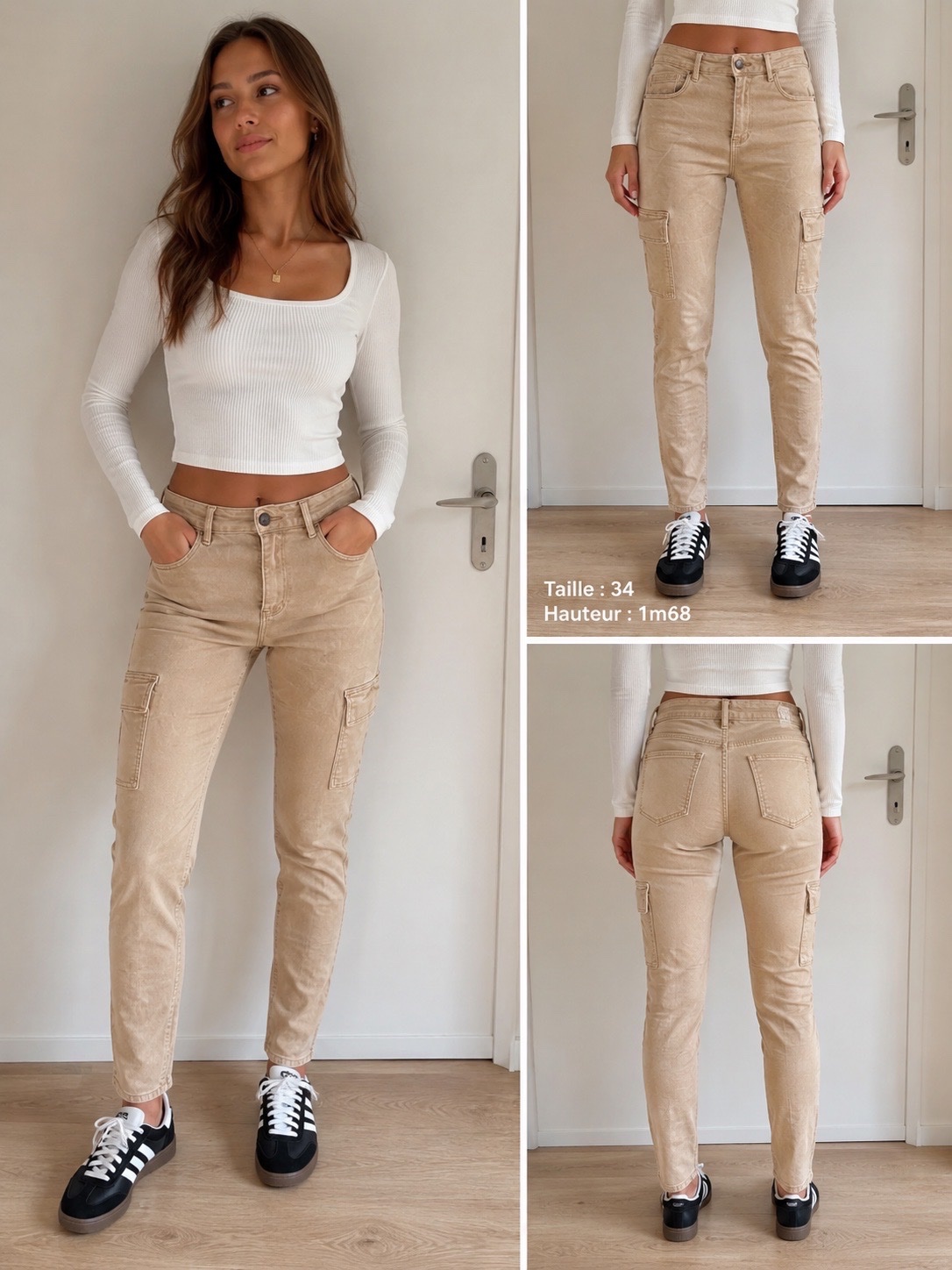 Pantalon jean beige stradivarius avec des poches