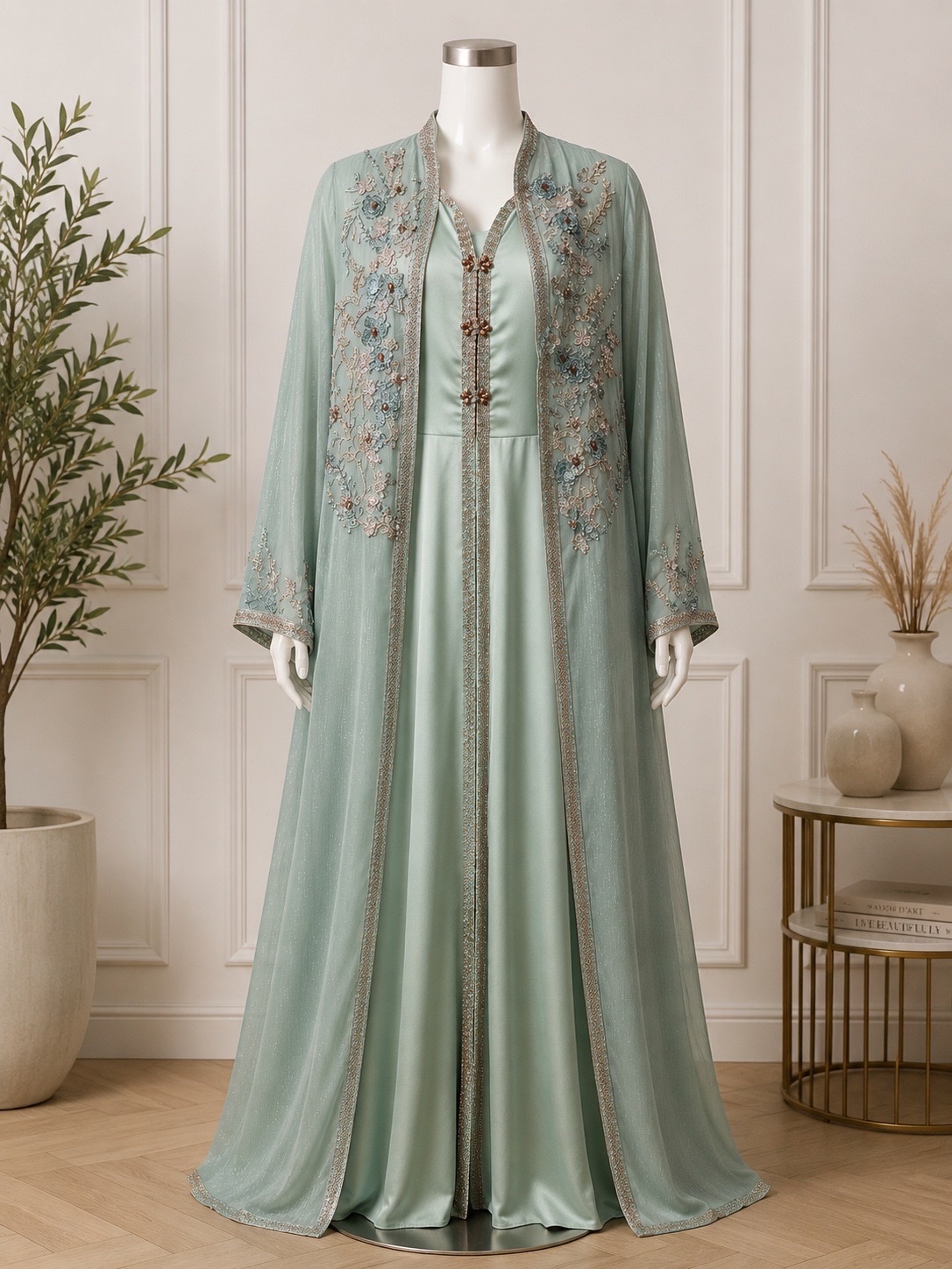 Caftan soiree vert d'eau taille 42/44