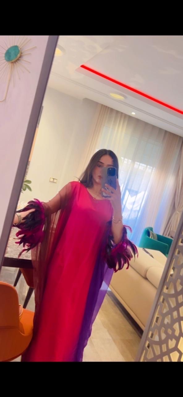 Robe Abaya avec plume couleur degradé