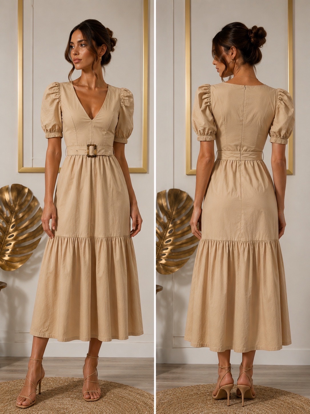 Robe beige avec ceinture lc waikiki