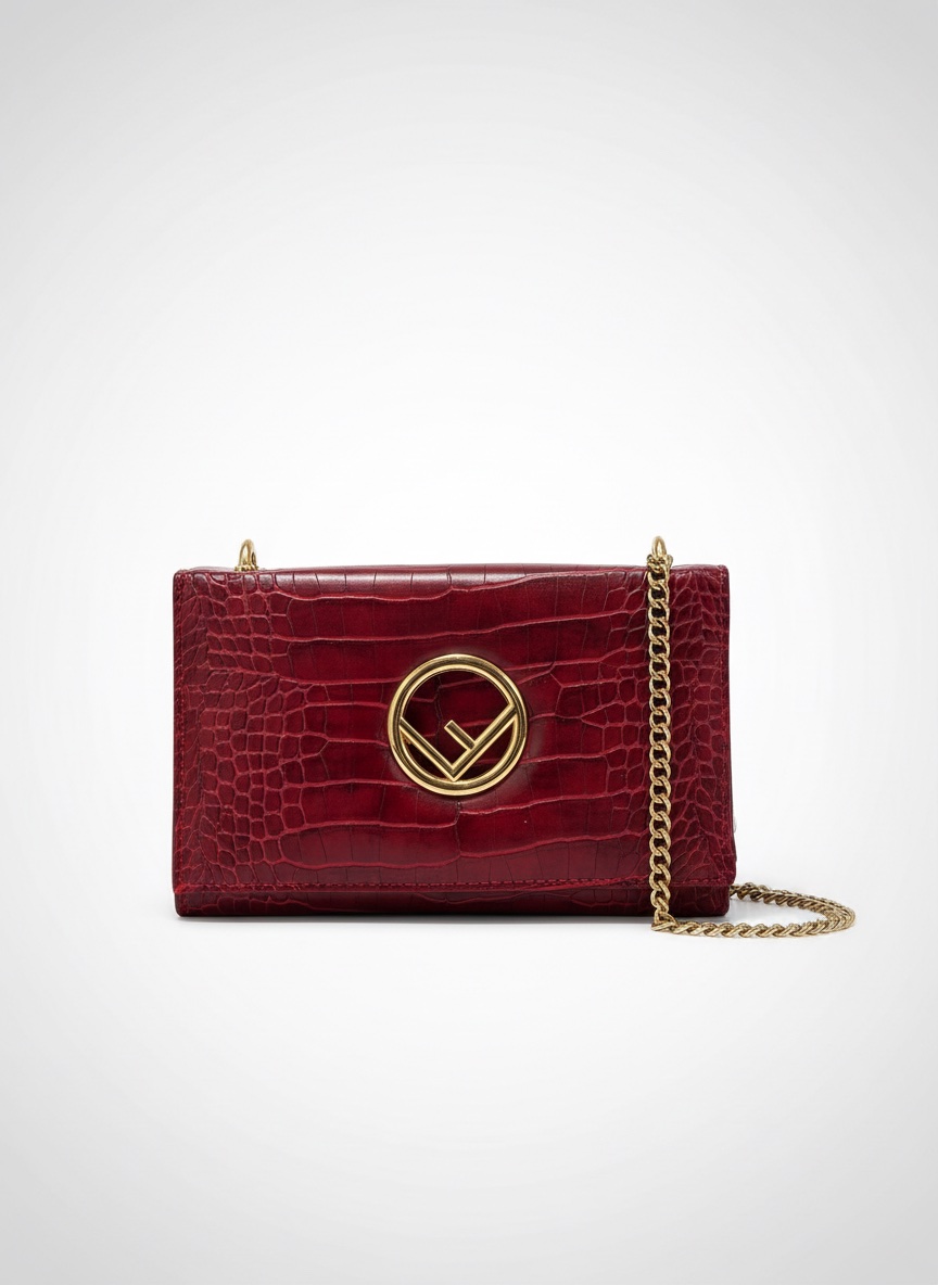 Sac a bandouliere rouge croco Fendi