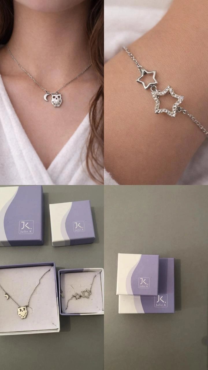 Cute Collier + bracelet ( فضة مطبوعة S925)❤️