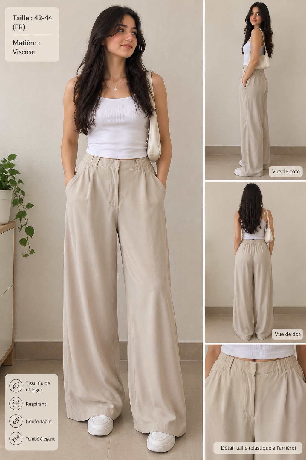 Pantalon large beige neuf