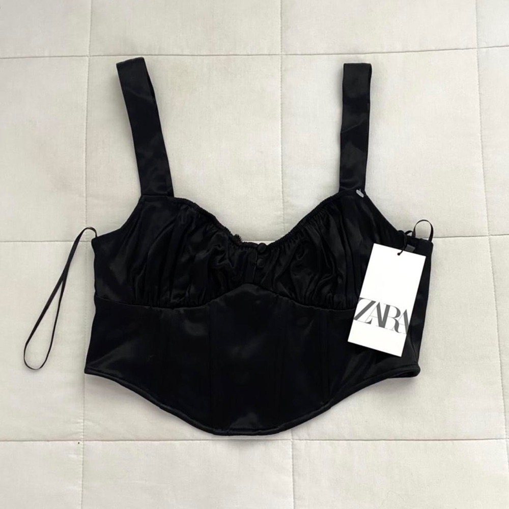 Black zara satin corset crop top