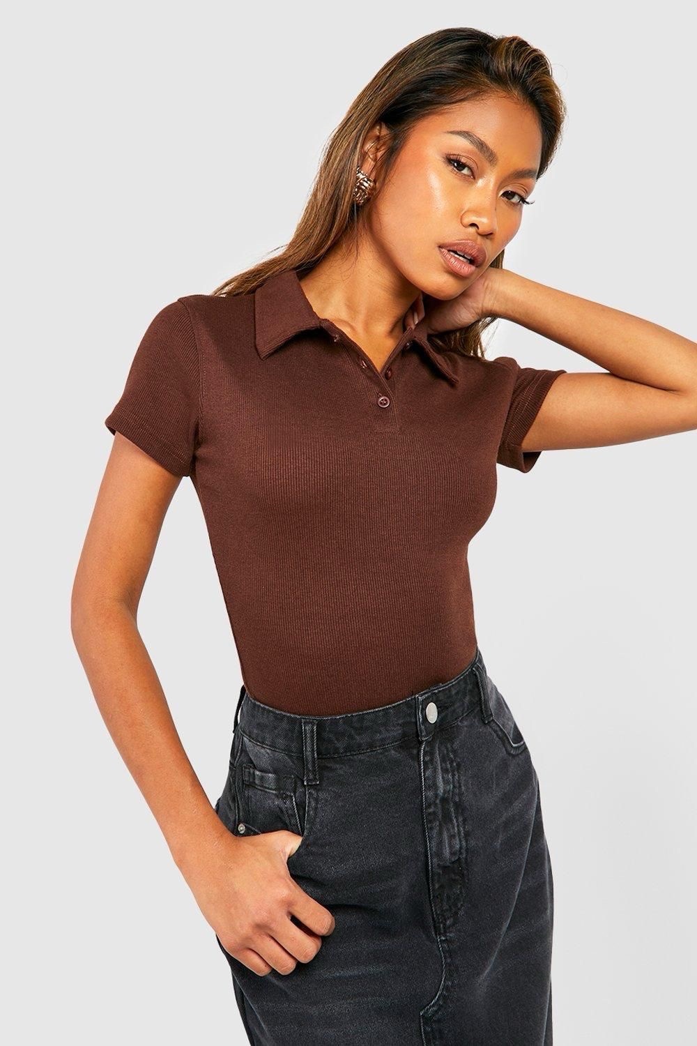 Brown ribbed short-sleeve polo shirt from LC Waikiki 