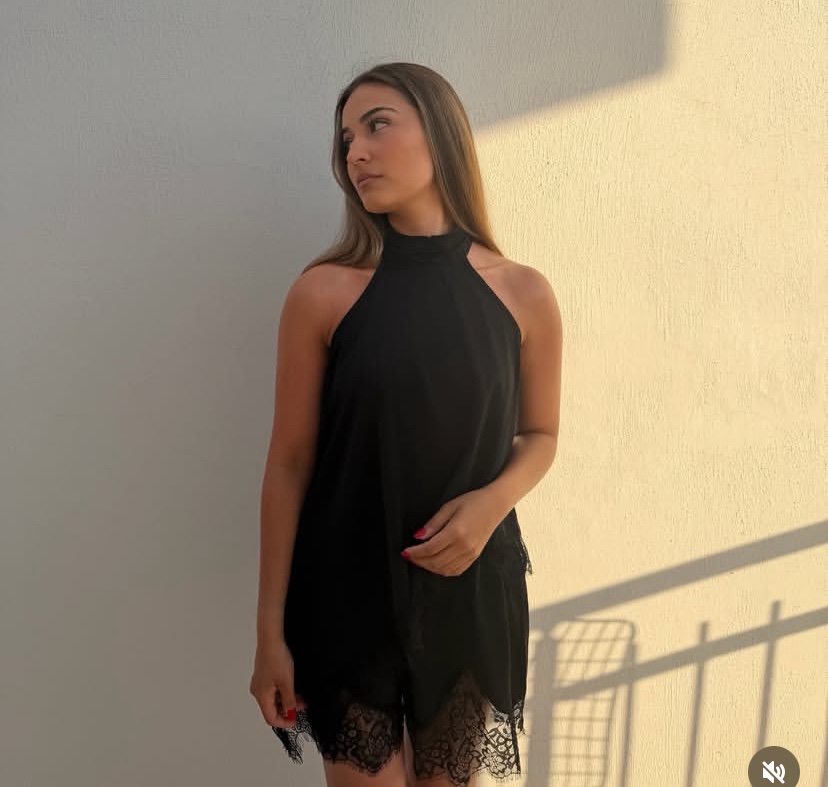 Black Lace-Trim Halter Neck Dress 