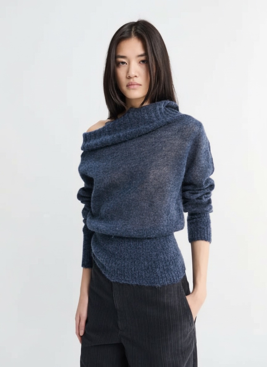 Zara blue roll-neck (or cowl-neck) knit sweater