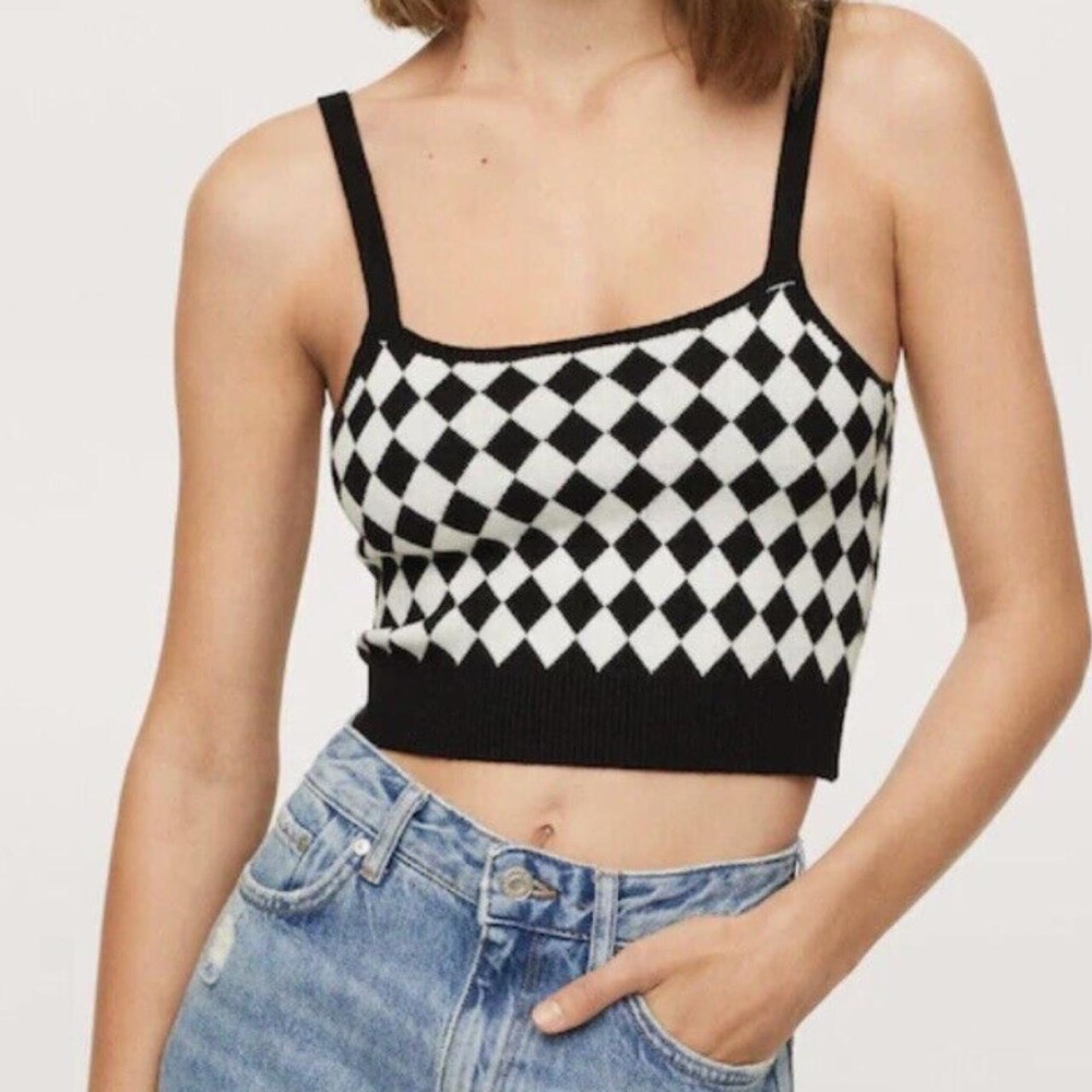 Mango Check Knitted Top