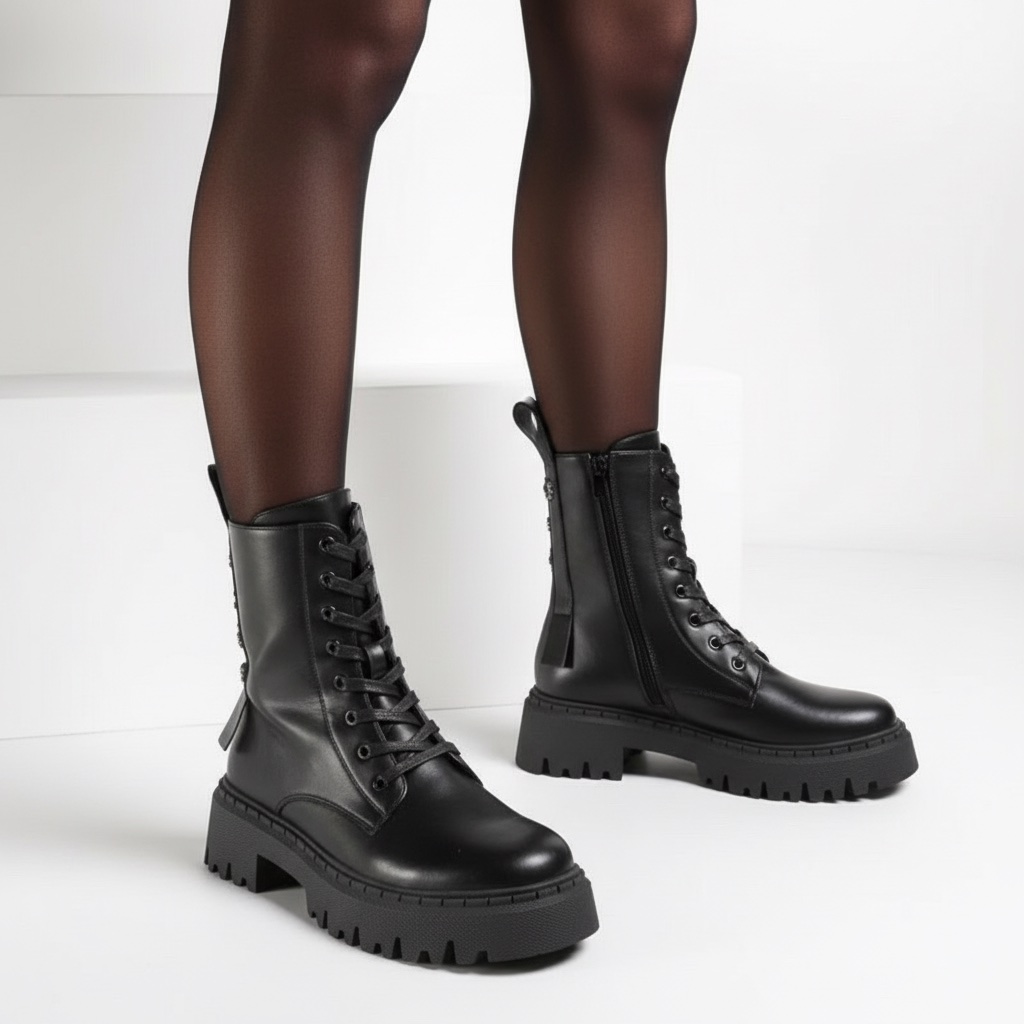 Black Lace-Up Ankle Boots 
