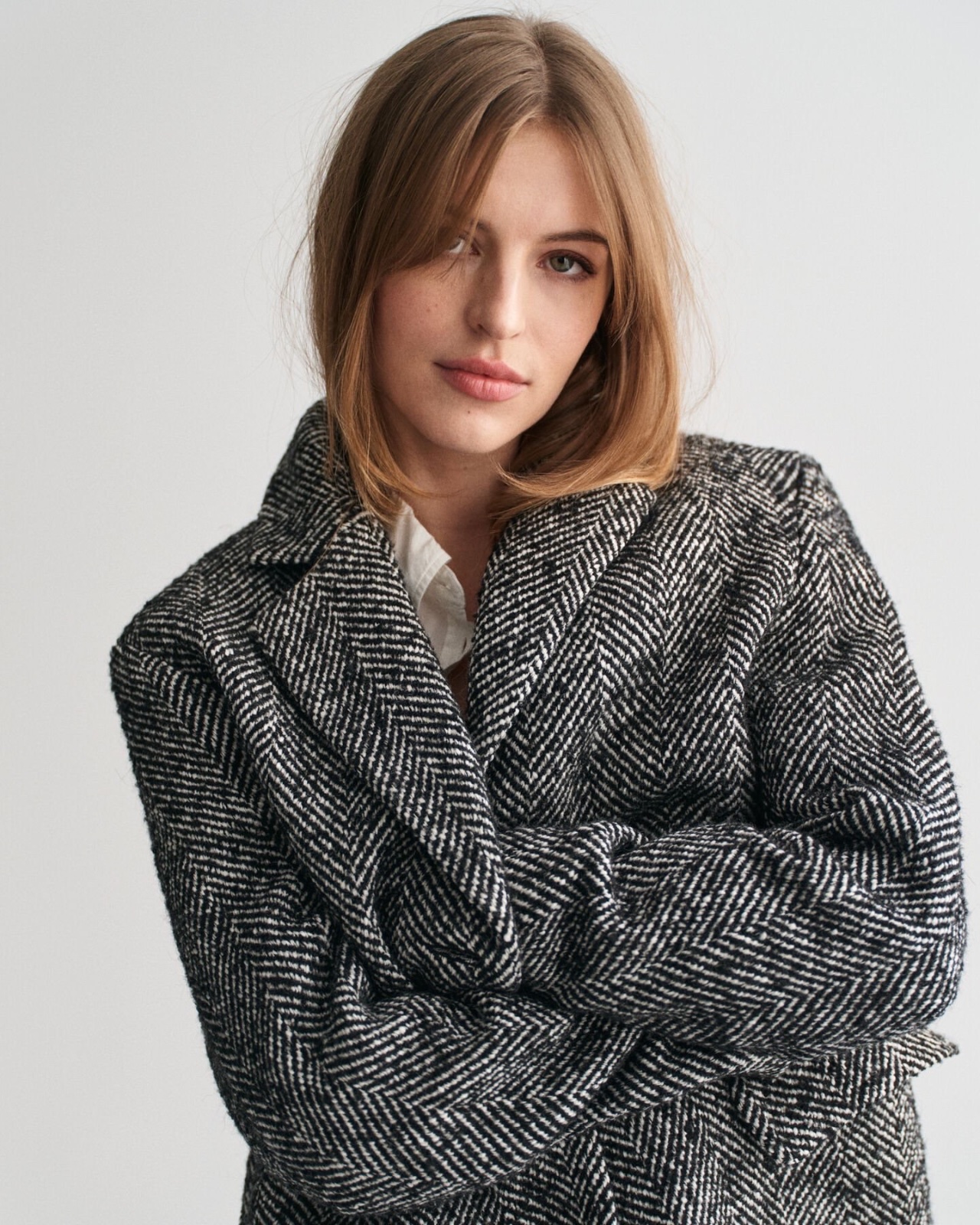 Stradivarius Regular Fit Herringbone Coat in grey.