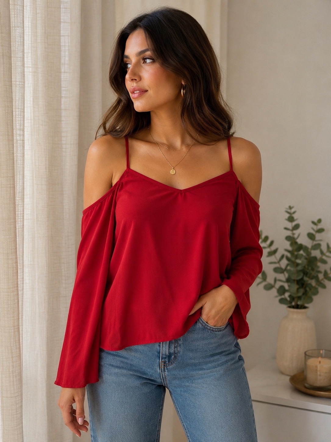 Blouse rouge chic épaules dénudées – Vero Moda 🌹