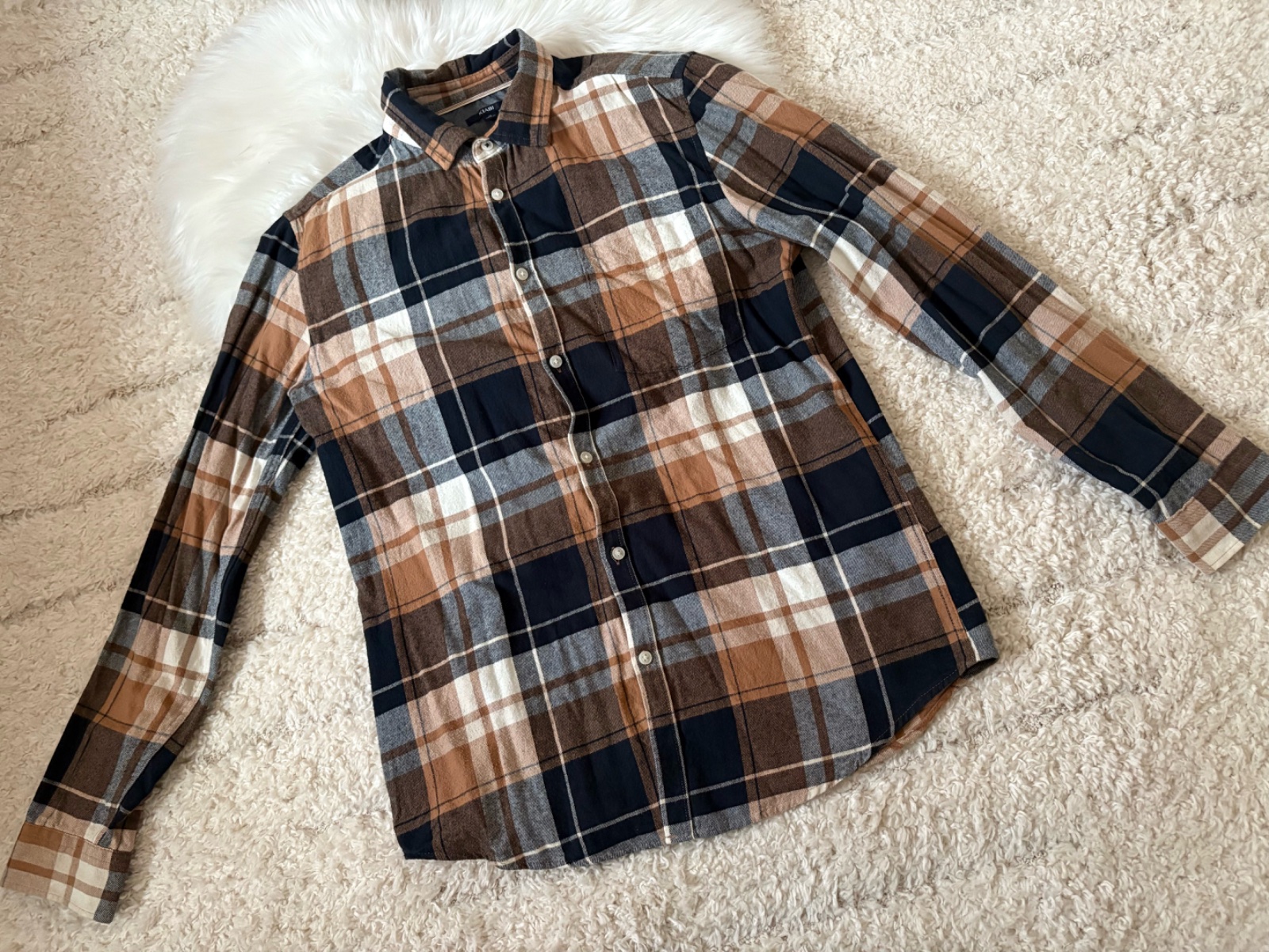 Chemise homme à carreaux KIABI beige et noir 