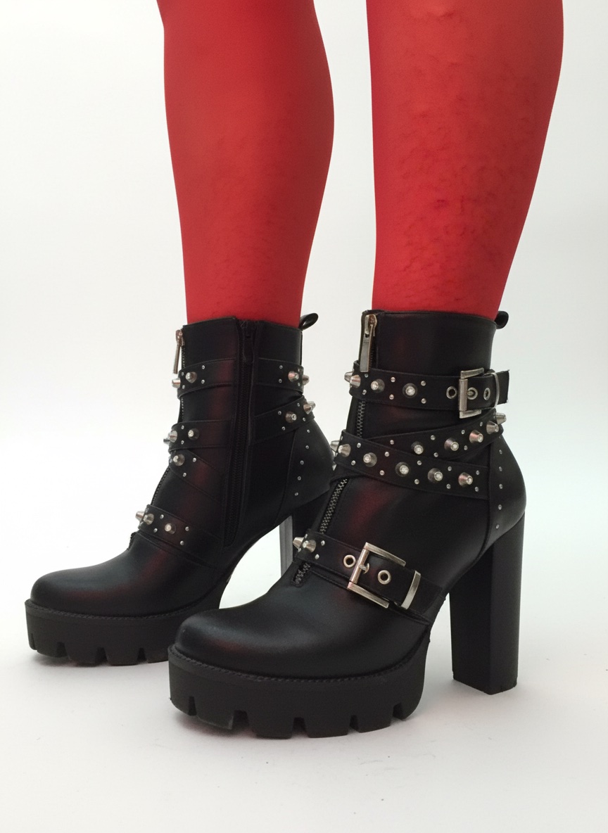 Black leather heels with straps