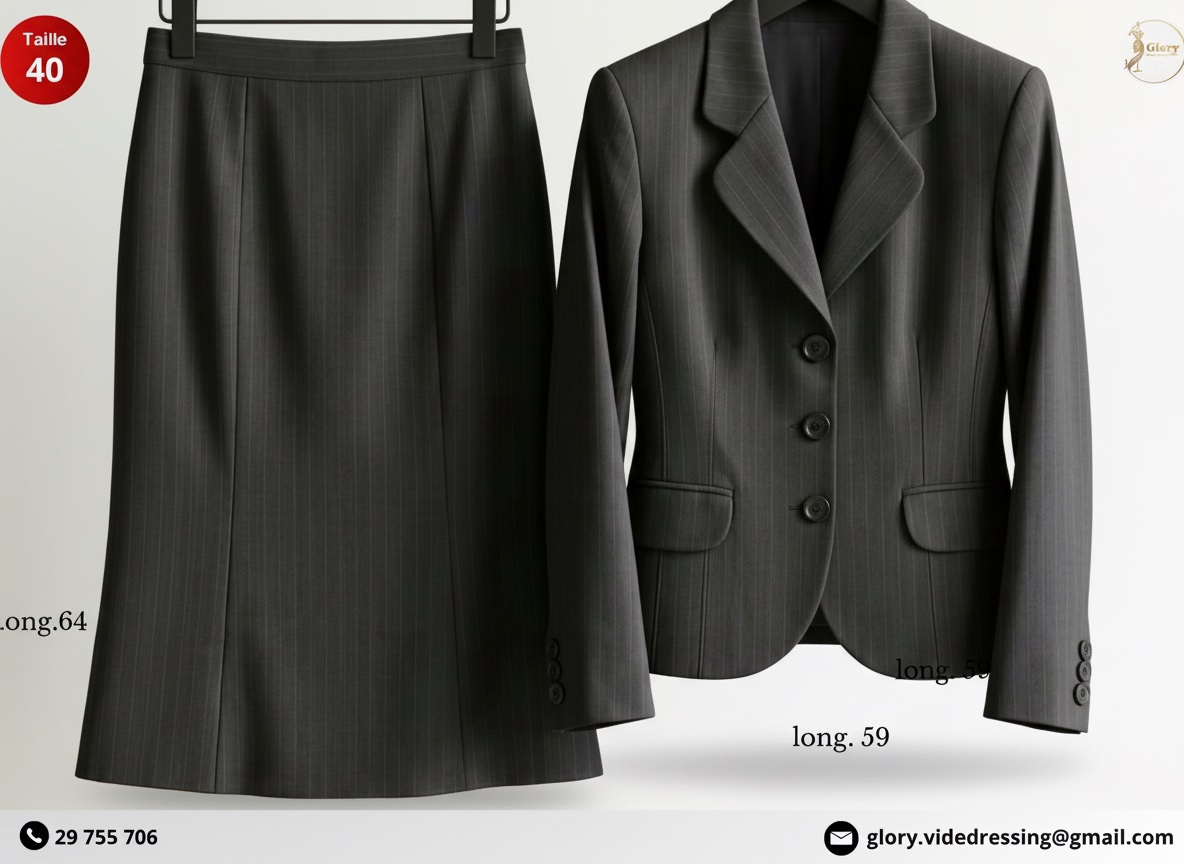 Ensemble noir à fines rayures