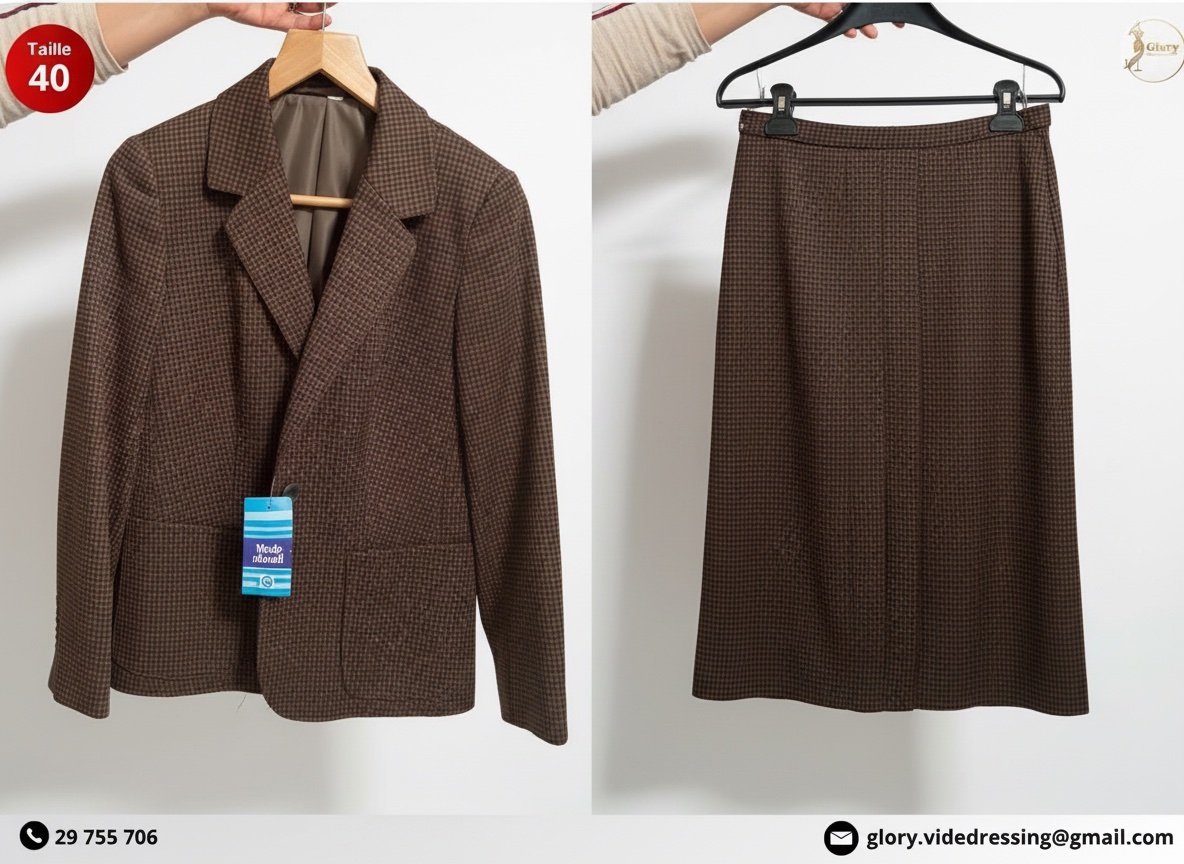 Ensemble marron à carreaux