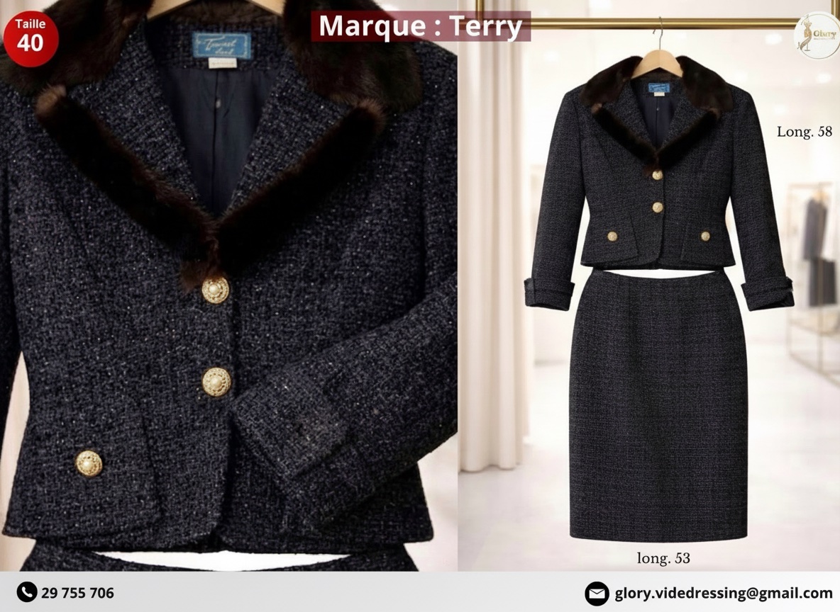 Ensemble texturé avec col en fourrure et boutons dorés élégants