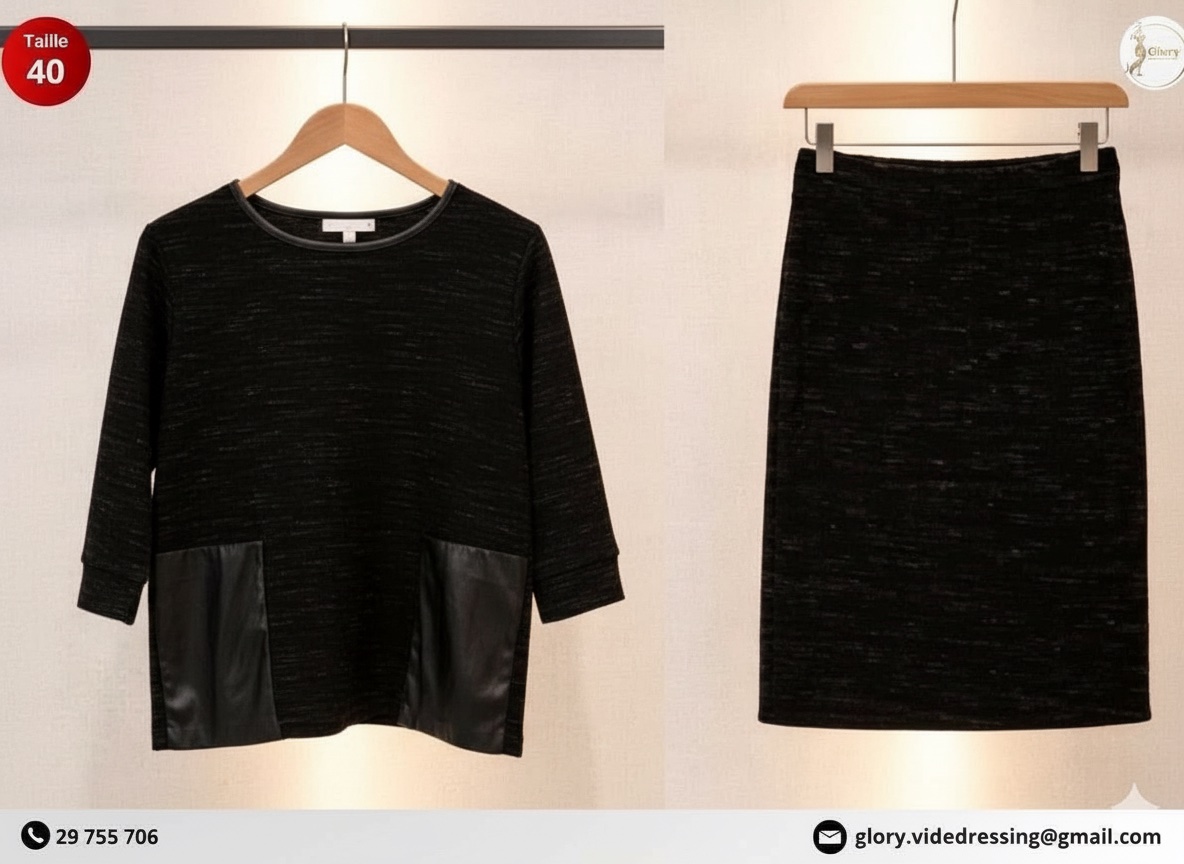 🖤 Ensemble noir moderne (haut + jupe)