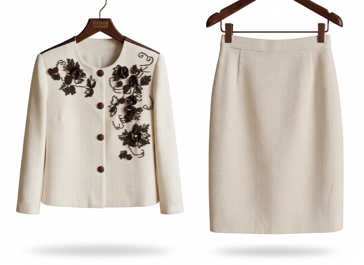 Ensemble clair avec broderies marron florales délicates