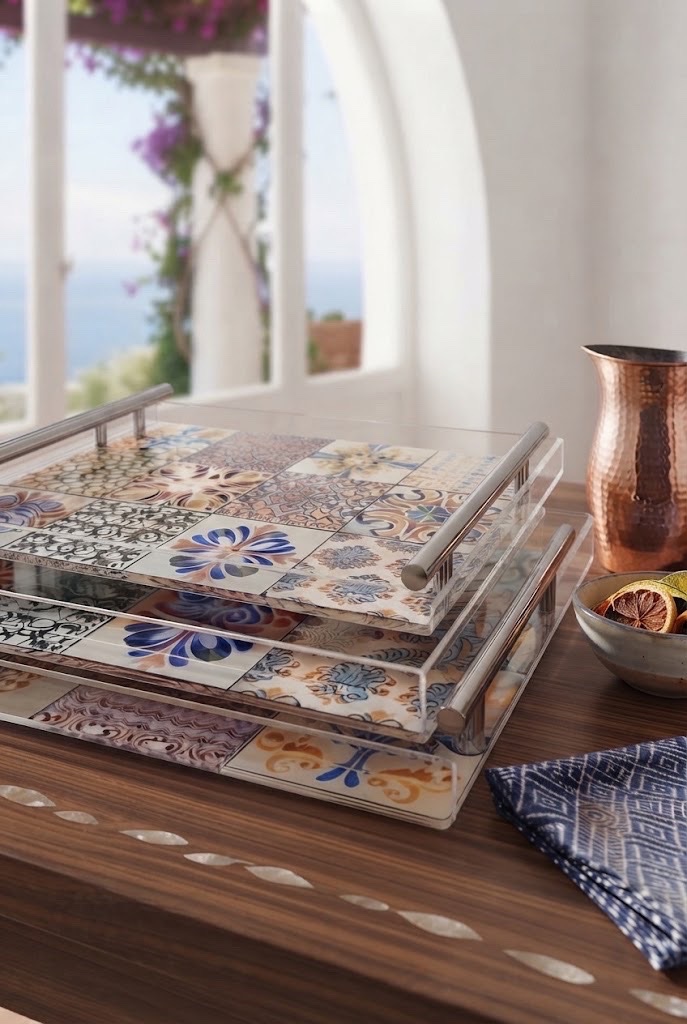 Lot de 3 plateaux en plexi imprimé